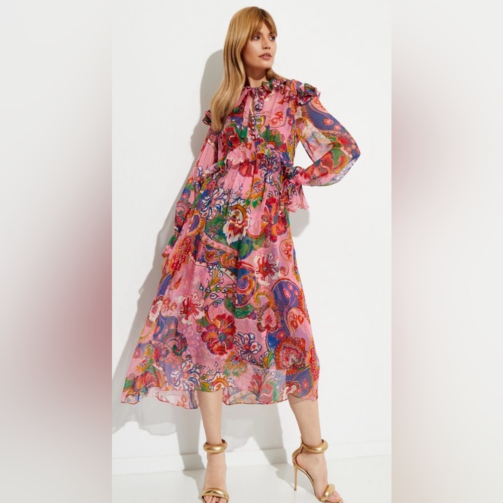 Zimmermann A-Line Dress with Slip
Pink Floral Print Ruffle Embellishment